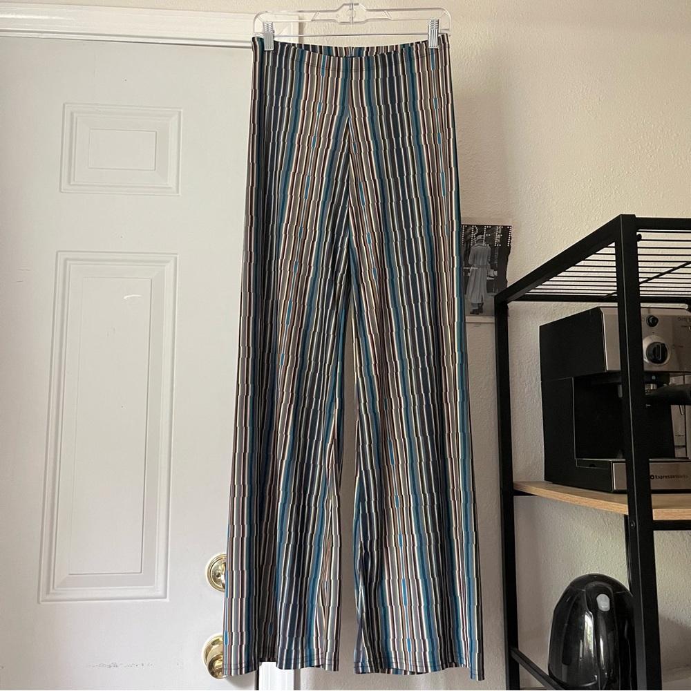 NWT DEBORAH VIERECK multicolor striped knit elastic waist wide straight leg pant